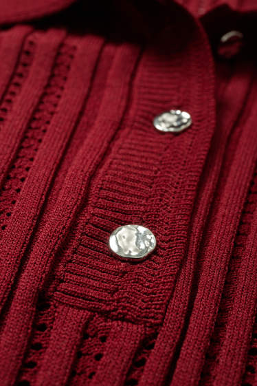Damen - Strickpullover - kurzarm - dunkelrot