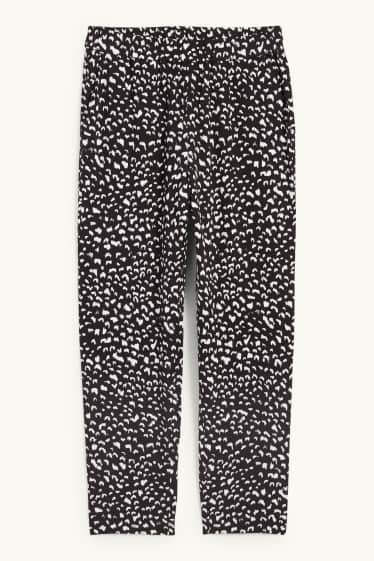 Damen - Stoffhose - Mid Waist - Tapered Fit - gemustert - schwarz