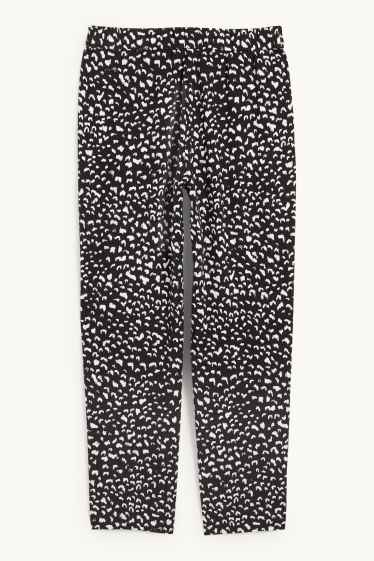 Damen - Stoffhose - Mid Waist - Tapered Fit - gemustert - schwarz