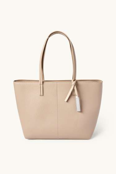 Damen - Shopper - Lederimitat - hellbeige