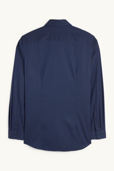 Hommes - Chemise de bureau - slim fit - col kent - facile à repasser - bleu foncé