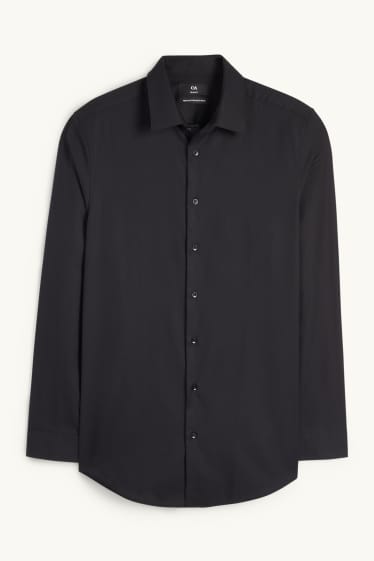 Hommes - Chemise de bureau - slim fit - col kent - facile à repasser - noir