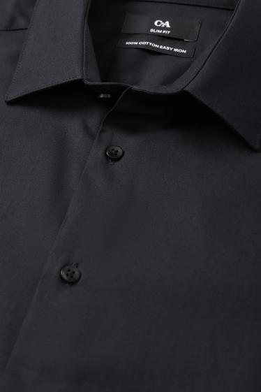 Hommes - Chemise de bureau - slim fit - col kent - facile à repasser - noir