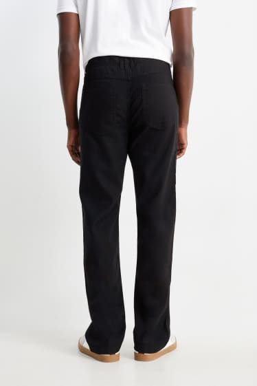 Pánské - Kalhoty - regular fit - lněná směs - černá
