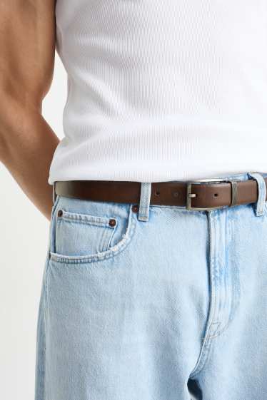 Pánské - Oboustranný pásek - imitace kůže - tmavohnědá