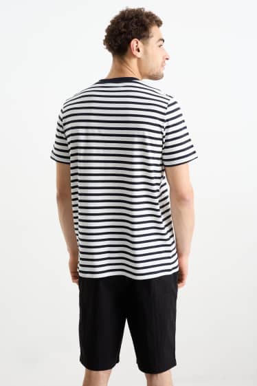 Men - T-shirt - regular fit - striped - dark blue / creme white