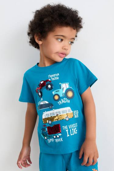 Children Boys - Vehicles - short sleeve T-shirt - shiny - blue