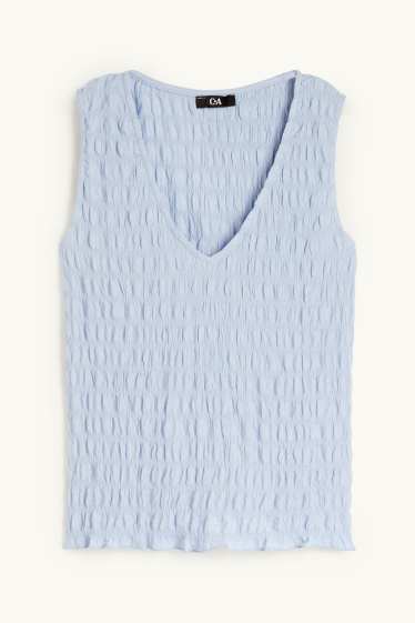 Donna - Top con scollo a V - tramato - azzurro