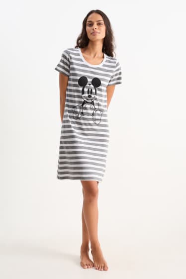 Damen - Nachthemd - Micky Maus - gestreift - grau