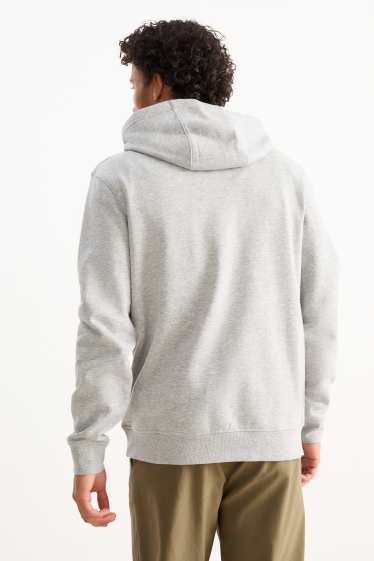 Pánské - Mikina s kapucí - šedá-žíhaná