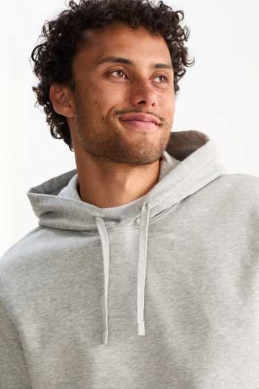 Pánské - Mikina s kapucí - šedá-žíhaná