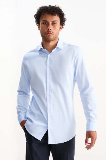 Men - Business shirt - slim fit - cutaway collar - easy-iron - light blue