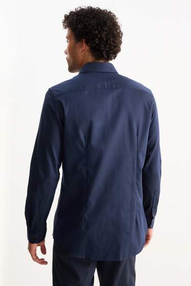 Hommes - Chemise de bureau - slim fit - col kent - facile à repasser - bleu foncé