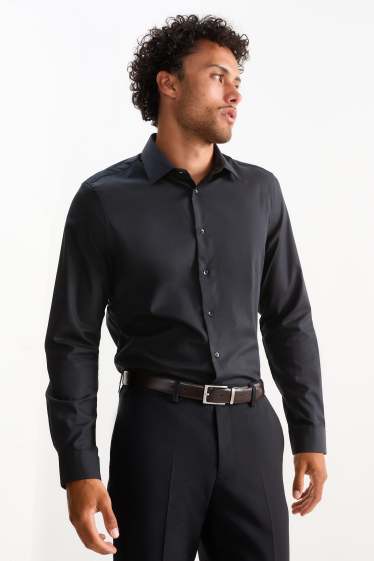 Hommes - Chemise de bureau - slim fit - col kent - facile à repasser - noir