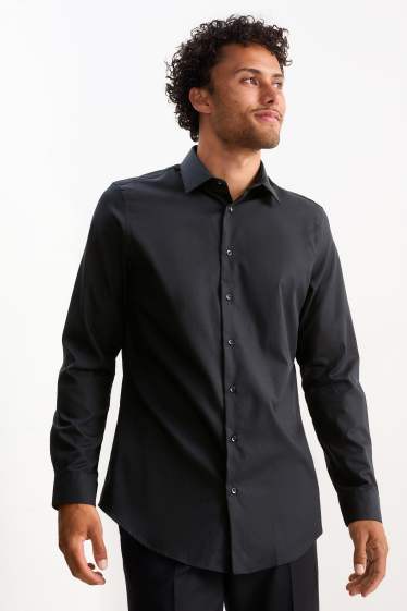 Hommes - Chemise de bureau - slim fit - col kent - facile à repasser - noir