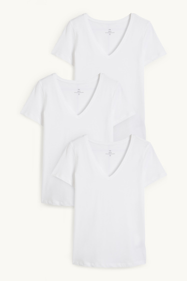 Donna - Confezione da 3 - t-shirt con scollo a V - slim fit - bianco