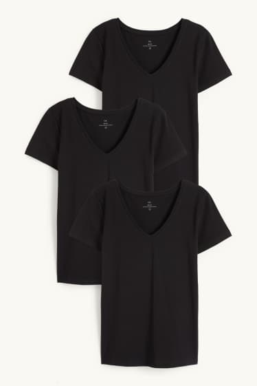 Femmes - Lot de 3 - T-shirts à col V - slim fit - noir