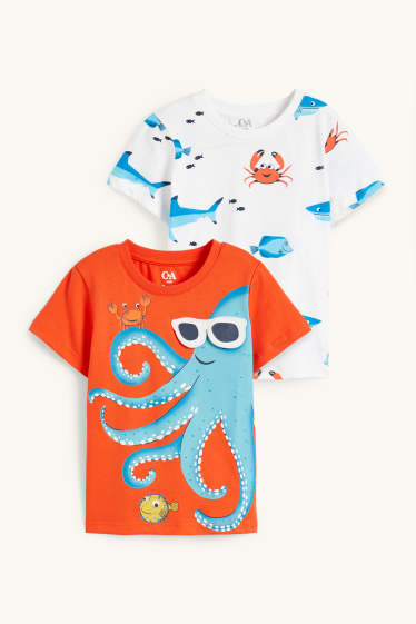 Children Boys - Multipack of 2 - sea creatures - short sleeve T-shirt - white / orange