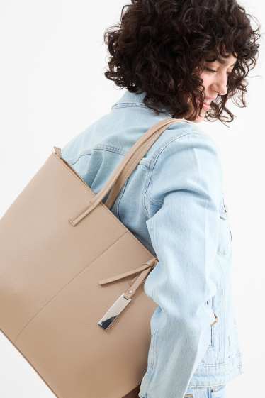 Damen - Shopper - Lederimitat - hellbeige