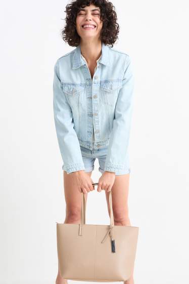 Damen - Shopper - Lederimitat - hellbeige