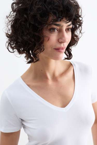 Donna - Confezione da 3 - t-shirt con scollo a V - slim fit - bianco