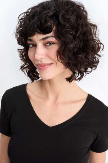 Femmes - Lot de 3 - T-shirts à col V - slim fit - noir