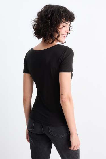 Femmes - Lot de 3 - T-shirts à col V - slim fit - noir