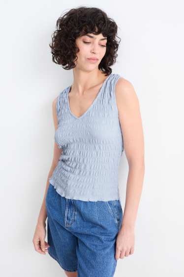 Donna - Top con scollo a V - tramato - azzurro