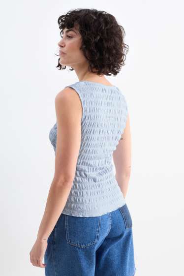 Donna - Top con scollo a V - tramato - azzurro