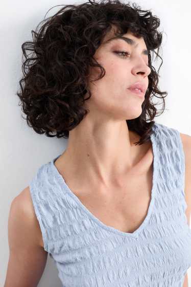 Donna - Top con scollo a V - tramato - azzurro