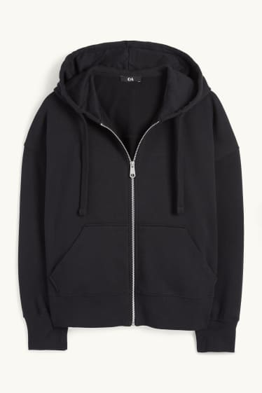 Damen - Basic-Sweatjacke mit Kapuze - schwarz