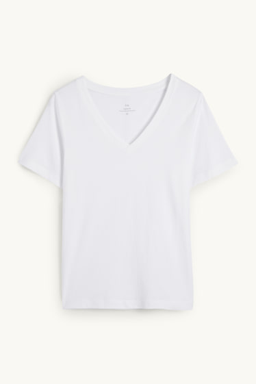 Dames - T-shirt met V-hals - regular fit - wit