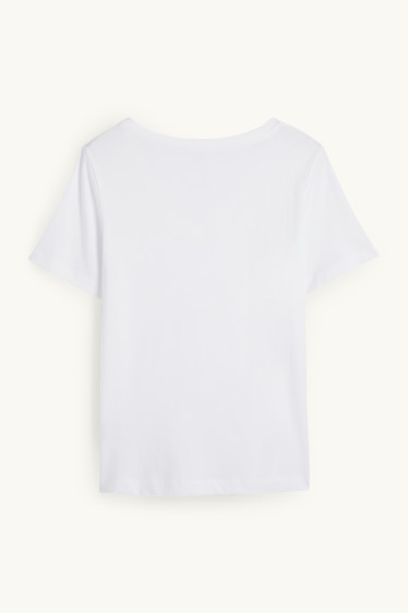Dames - T-shirt met V-hals - regular fit - wit