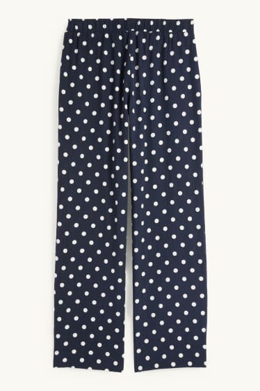 Women - Cloth trousers - high waist - wide leg - polka dot - dark blue