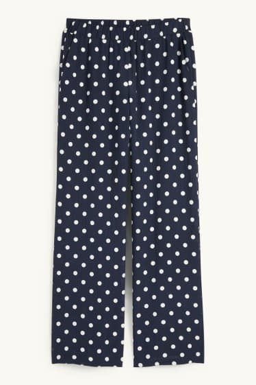 Women - Cloth trousers - high waist - wide leg - polka dot - dark blue