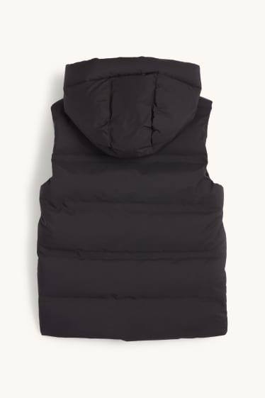 Děti - chlapci - Prošívaná vesta s kapucí - z vodoodpudivého materiálu - černá