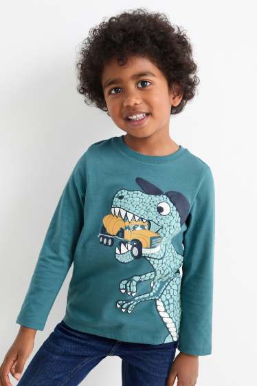 Enfants garçons - Lot de 5 - autos et dinosaures - hauts à manches longues - bleu foncé