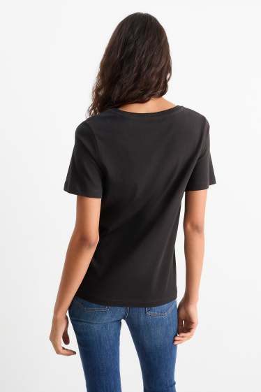 Dames - T-shirt met V-hals - regular fit - zwart