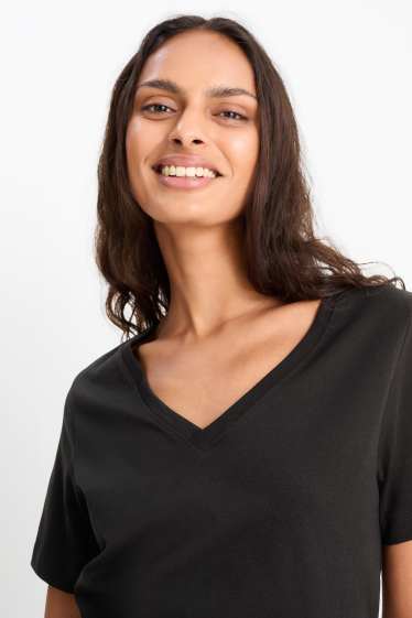 Dames - T-shirt met V-hals - regular fit - zwart