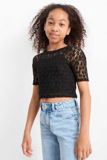 Kinder Mädchen - Set - Kurzarmshirt und Top - 2 teilig - schwarz