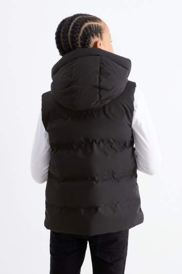 Děti - chlapci - Prošívaná vesta s kapucí - z vodoodpudivého materiálu - černá