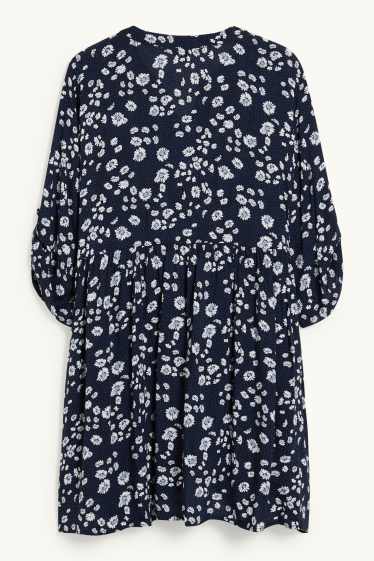 Dames - Blouse - gebloemd - donkerblauw