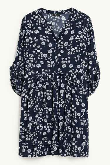 Dames - Blouse - gebloemd - donkerblauw