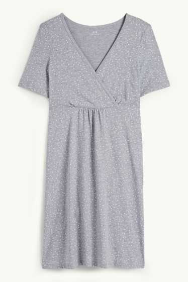 Dámské - Kojící noční košile - puntíkovaná - světle šedá-žíhaná