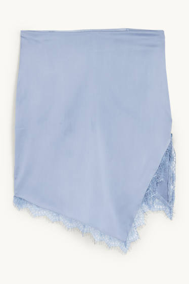 Dames - Asymmetrische rok van satijn - blauw