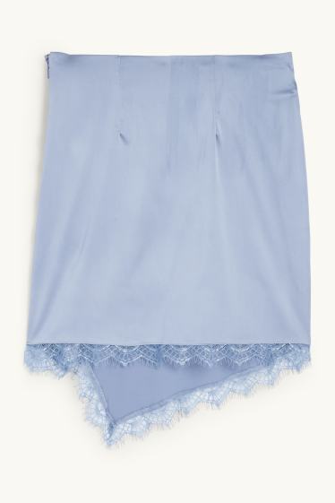 Dames - Asymmetrische rok van satijn - blauw