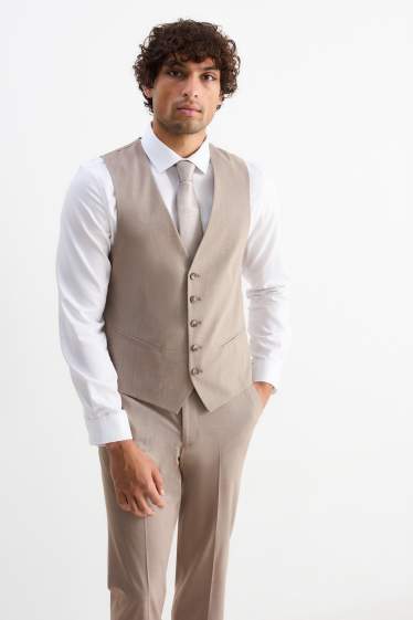 Mężczyźni - Garnitur z krawatem - regular fit - Flex - 4 Way Stretch - brązowoszary