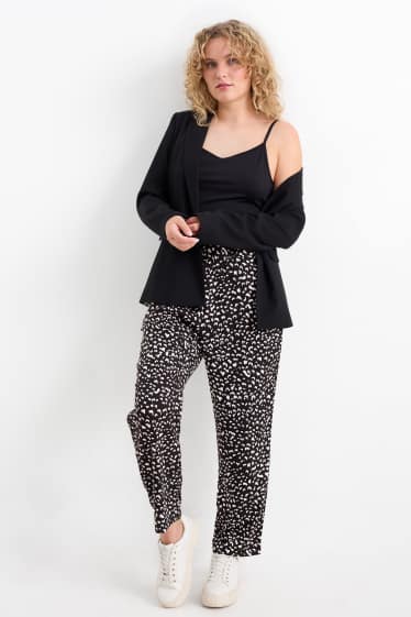 Damen - Stoffhose - Mid Waist - Tapered Fit - gemustert - schwarz