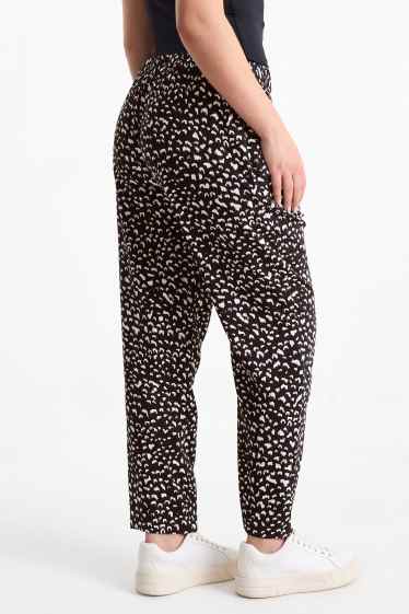 Damen - Stoffhose - Mid Waist - Tapered Fit - gemustert - schwarz