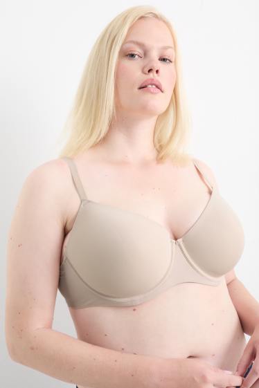 Dámské - Podprsenka s kosticemi - DEMI - s vycpávkami - LYCRA® - světle béžová